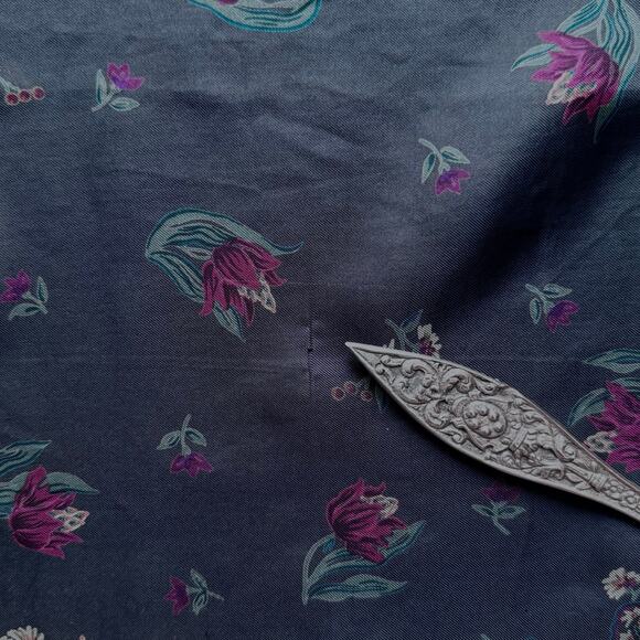 Vintage Liberty London Silk Scarf Gray Plum Blue Florals Hand Rolled Edges Italy - Picture 5 of 8